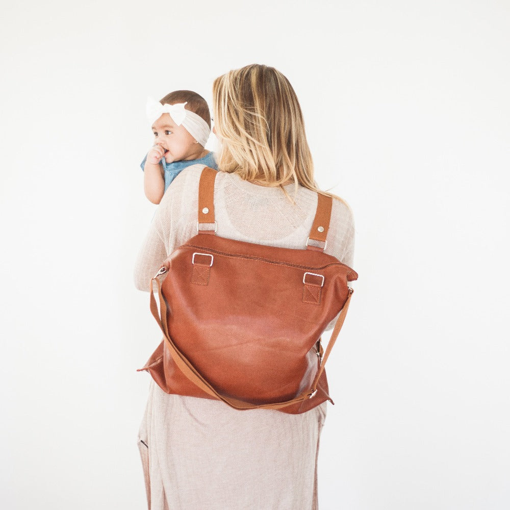Vegan Leather Diaper Bag Tote | Removable Liner | Washable - Baby Bear Outfitters