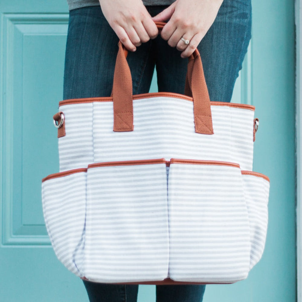 Gray Striped Canvas Diaper Bag - Baby Bear Outfitters