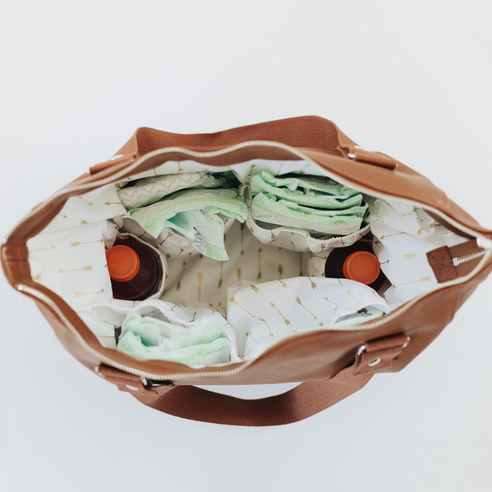 Vegan Leather Diaper Bag Tote | Removable Liner | Washable - Baby Bear Outfitters