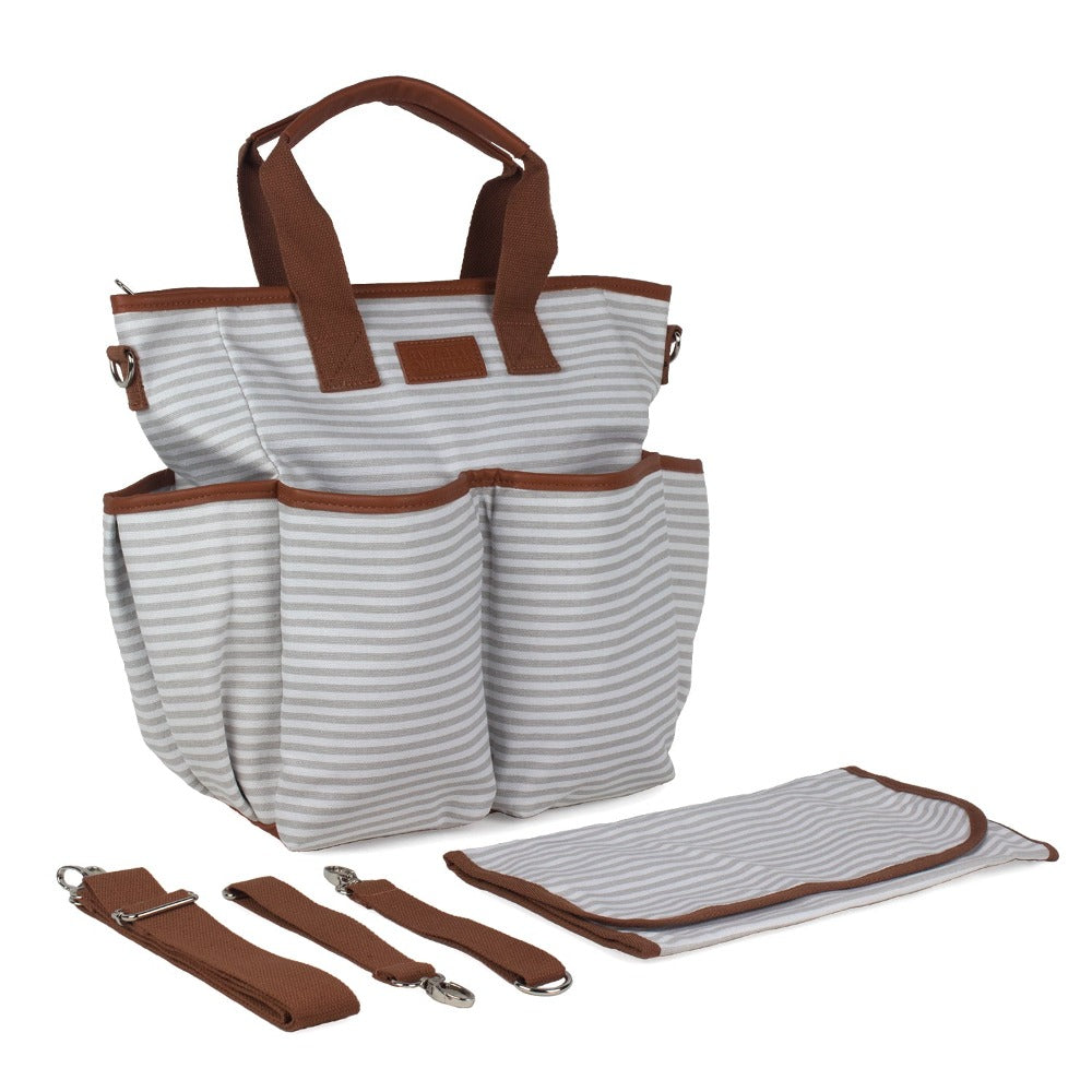 Gray Striped Canvas Diaper Bag - Baby Bear Outfitters