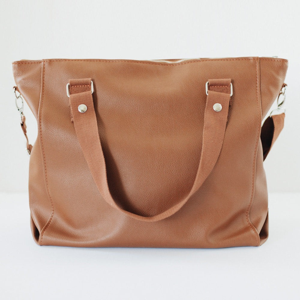 Diaper Tote Bag / Vegan Leather / Removable Liner / Washable - Baby Bear Outfitters