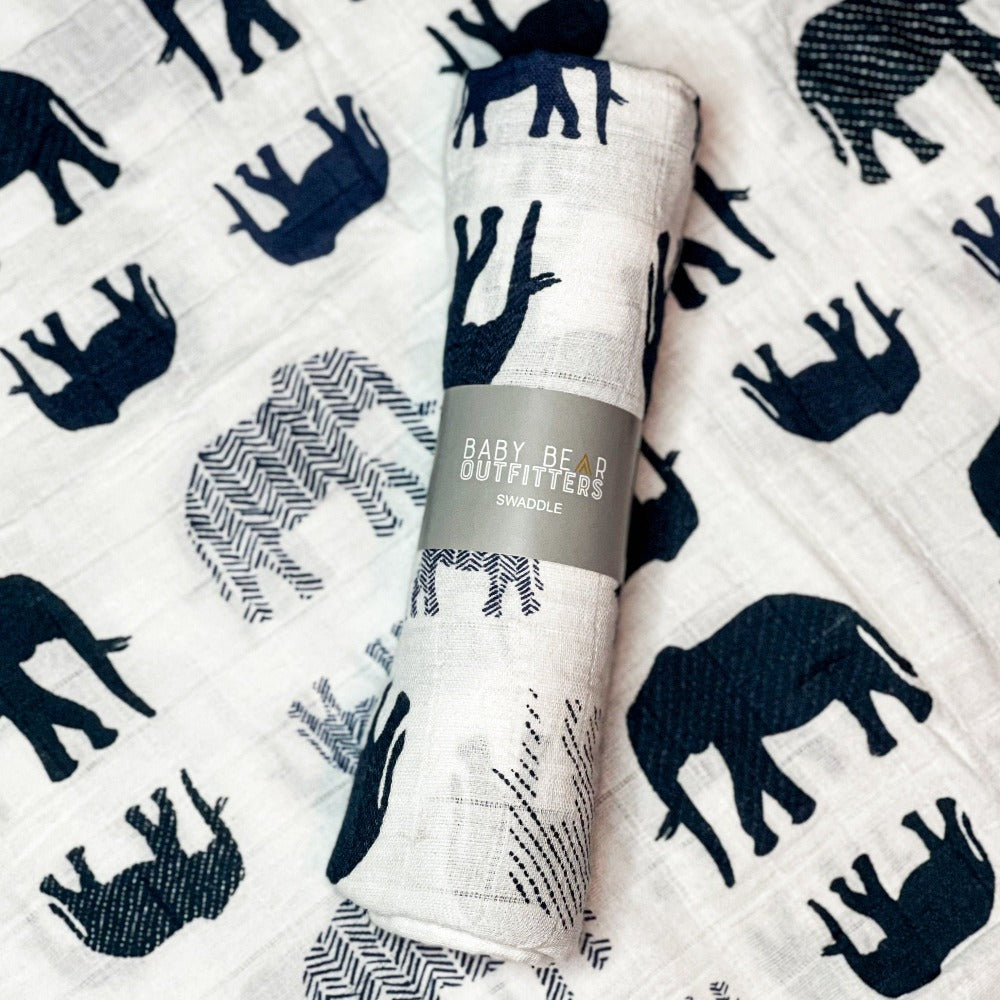 Elephant Muslin Swaddle - Baby Bear Outfitters