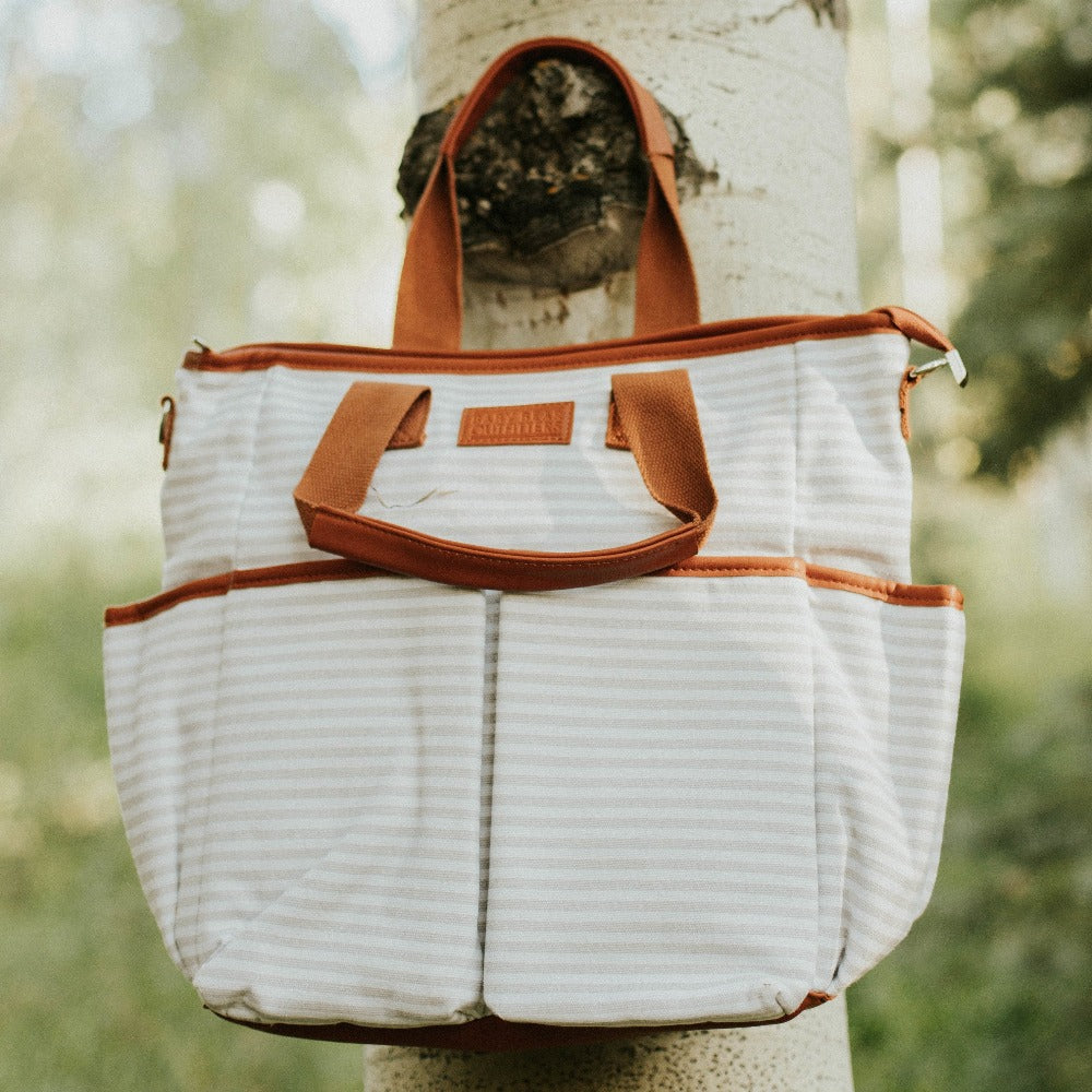 Gray Striped Canvas Diaper Bag